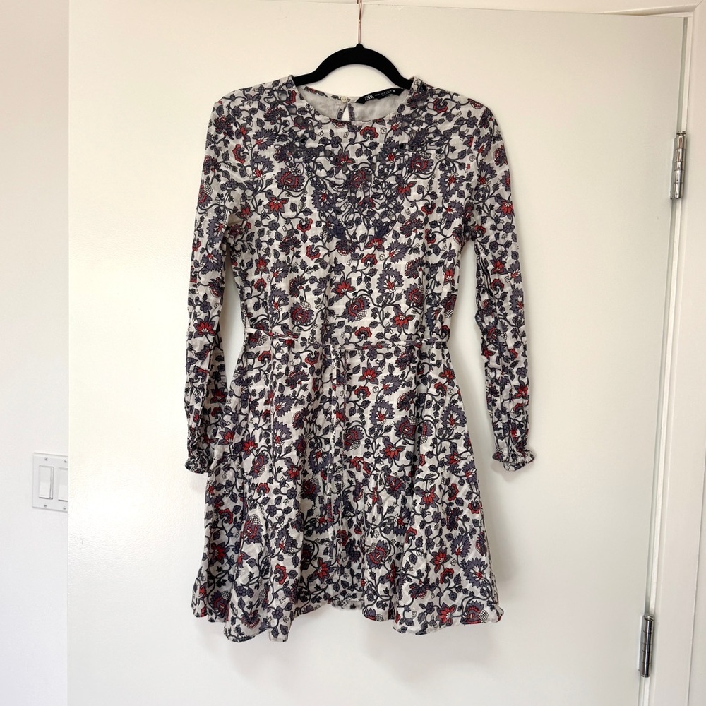 Zara Black and Red Floral Long Sleeve Dress